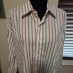 Express Red and Black Striped Casual Button Down Shirt
